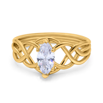 14K Yellow Gold Marquise Art Deco Crisscross Bridal Wedding Engagement Ring Simulated CZ Size-7